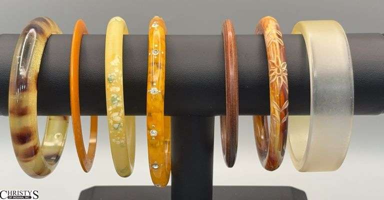 7 Vintage Bangle Bracelets, Translucent and Others Unmarked image
