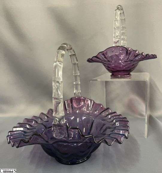 Fenton Glass Wisteria Iridescent Baskets - 2pcs - 10" x 9.5" of largest image