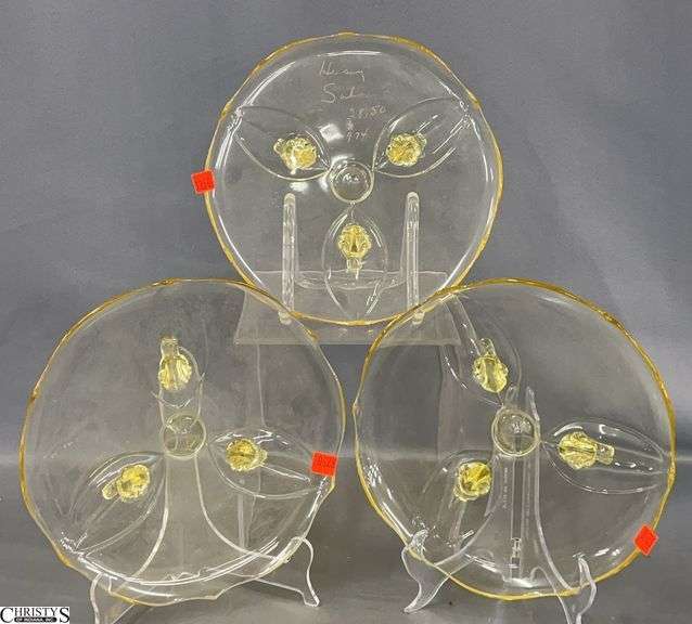 3 Lancaster Petal Topaz Yellow Footed Cake Plate - 10" D of each image