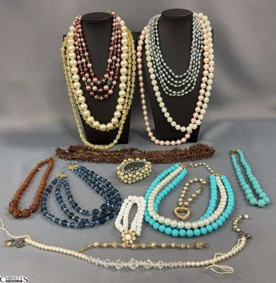 Ladies Costume Bead Necklaces and Bracelets - 13" of longest image