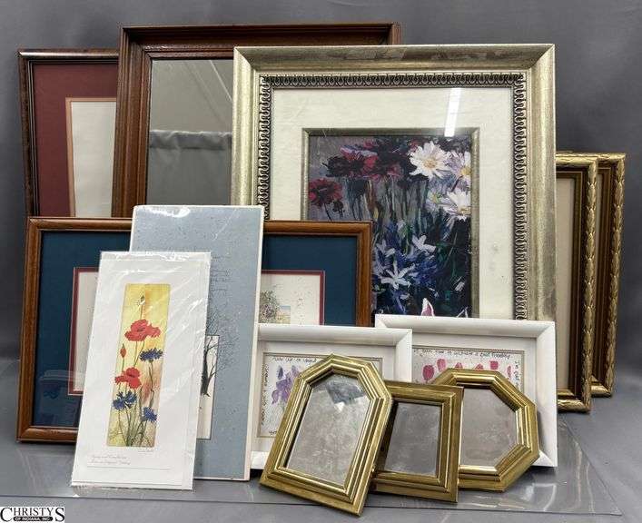 14 Framed Wall Art Pieces, Mirrors - 25" x 21" of largest image
