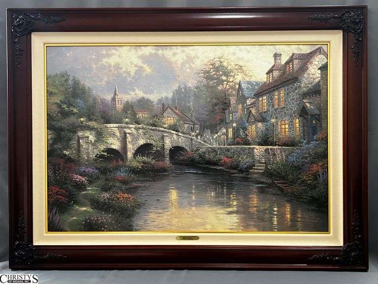 "Cobblestone Brooke" Cobblestone Lane II Thomas Kinkade Giclee on Canvas - 44" x 32" of frame image