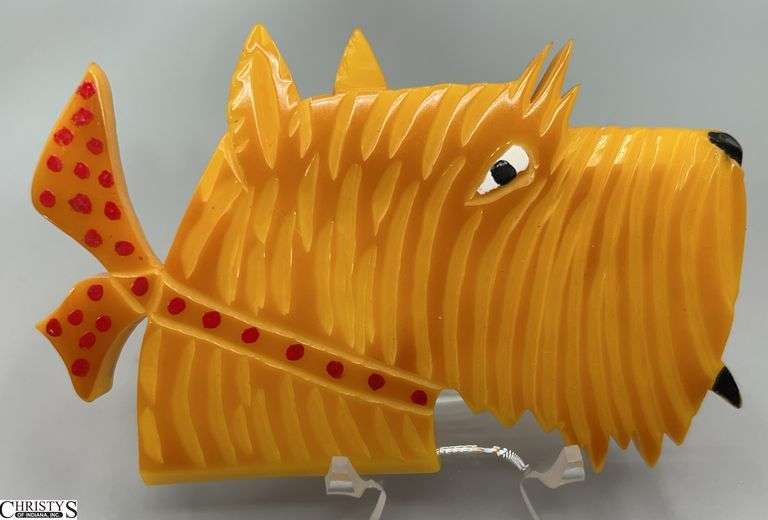 J.L. Foltz Signed Vintage Yellow Bakelite Scottie Dog, 4.5x3" image