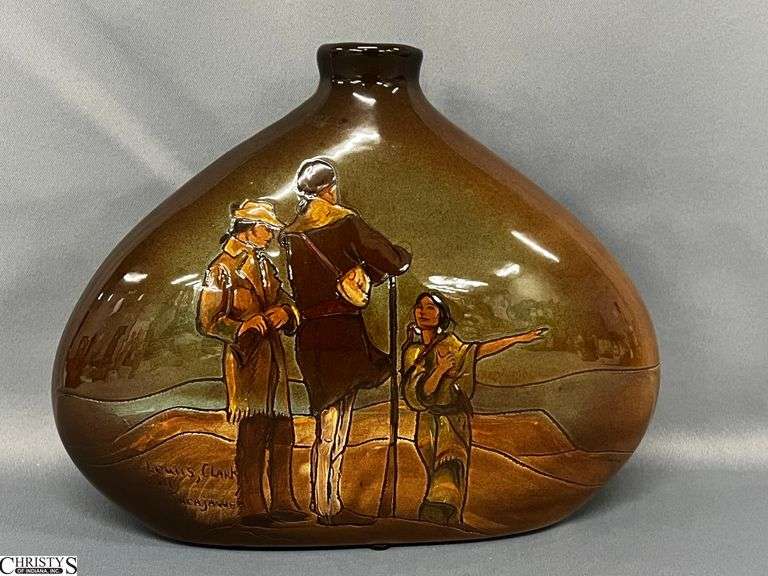 Wihoa's Art Pottery Rick Wisecarver Lewis & Clark w/ Sacajawea Vase - 11" x 8" image