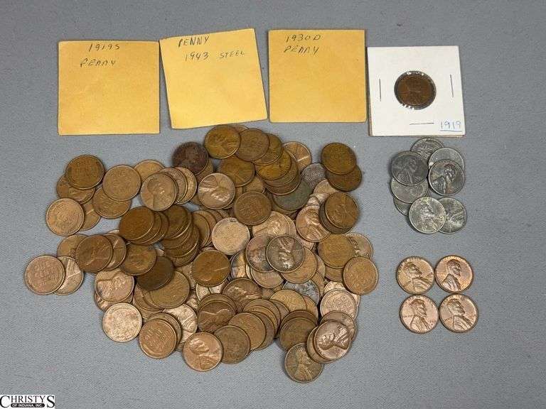 Approx. 151 Wheat Cents, 9 Steel Pennies and 4 1960-D Lincoln Cents image