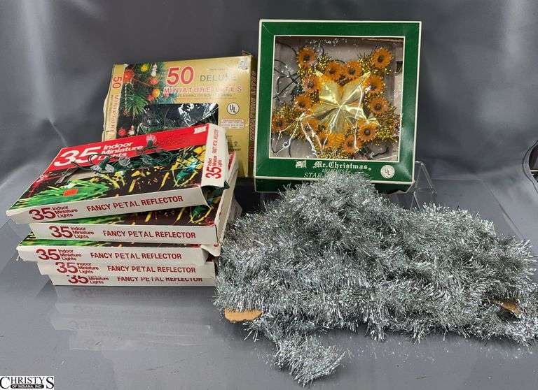 Vintage Christmas Lighted Star Tree Topper, Lights, Tinsel - 9" of tree topper image