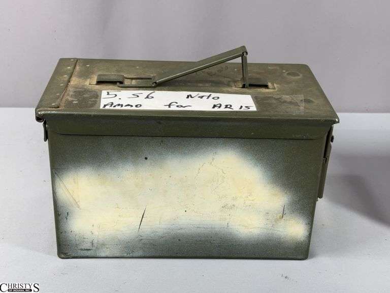 Green Metal Ammo Can Filled with cal. 5.56 Nato Ammunition on Stripper Clips  for the AR-15 image
