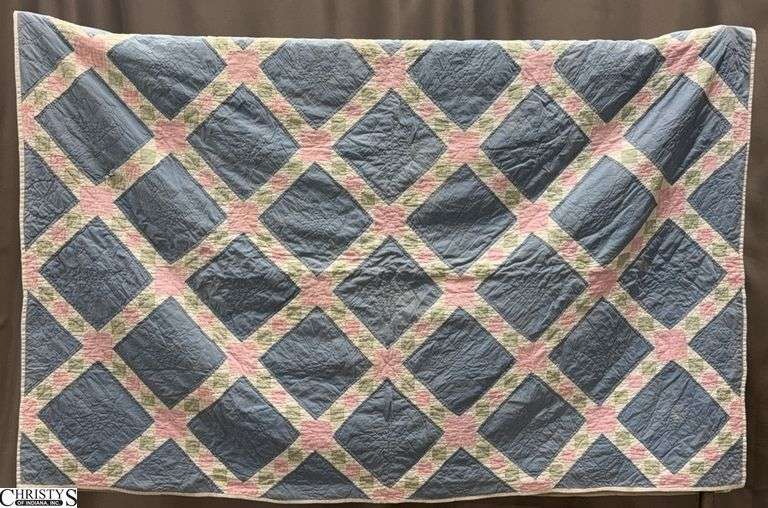 Handmade Diamond Block Quilt - 65" x 80" - some wear image