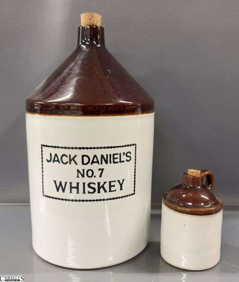 Jack Daniels No. 7 Whiskey Crock and Miniature Crock - 12" of Jack Daniels, has faint crack down front image