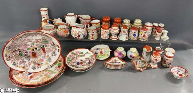 Japanese Kutani Ware Dishes - Salt & Pepper, Plates, Misc - 9" of largest image