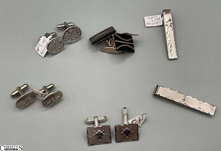 Sterling Marked Mens Tie Clips and Cufflinks image