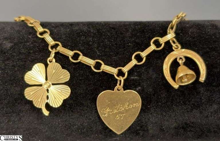 14K Gold Link Bracelet and 14K Gold Charms - 7" from clasp to clasp image