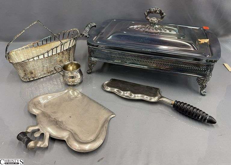 Silverplate Casserole, Crumber, Wine Bottle Holder, Baby Cup - 17" of largest image