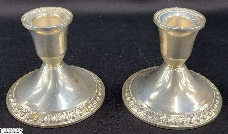 Pair Duchin Sterling Silver Weighted Candlesticks - 3.5" x 3" of each image