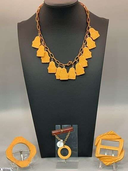 Bakelite Humpty Dumpty Necklace, Buckles, Pin - Missing Bottom Charm image