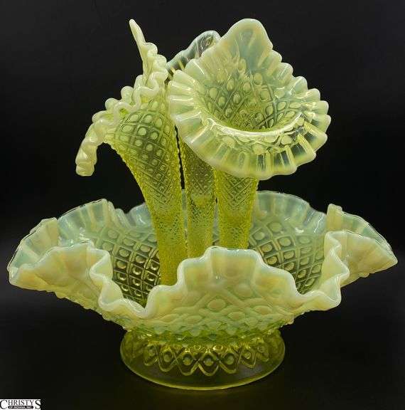 Fenton UV Reactive Diamond Lace Opalescent Epergne - 9" x 9" image