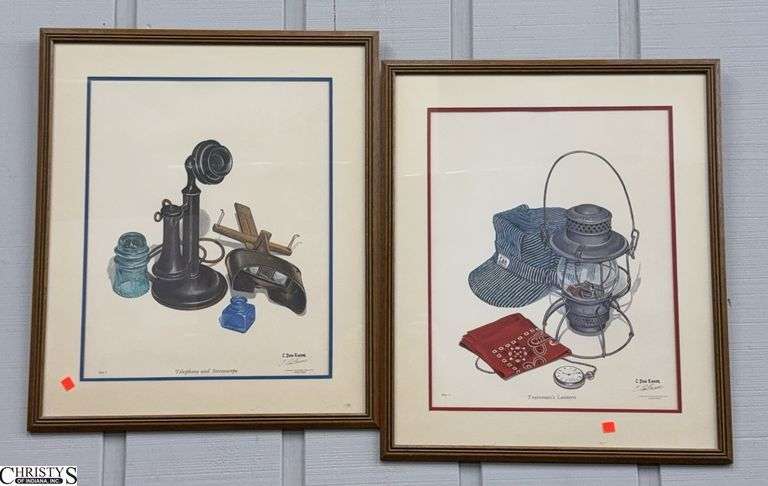 Pair of C. Don Ensor Prints, Telephone and Trainman's Lantern Matching Frames 24x27" image