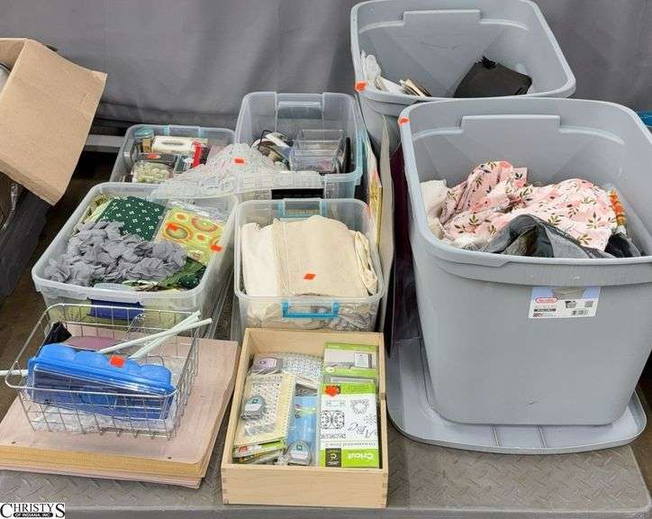 Totes with Quilting, and Other Crafting Supplies, Stamp pads, Cricut Supplies, Paper, 2 grey 18ga Totes, SKID NOT INCLUDED image