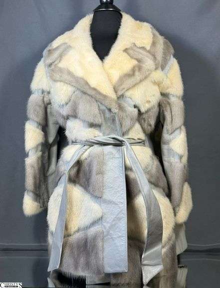 MCM Mink & Leather Diamond Pattern  C. R. Cook Coat - 20" from shoulder to shoulder, 19" underarm to underarm, 32" from collar to hem, 21" from shoulder to cuff - measurements are approximate laid flat. image