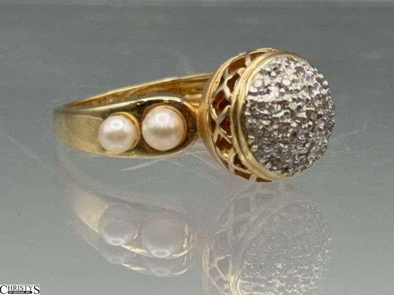 14K Pearl and Diamond Size 6.5 Ring image