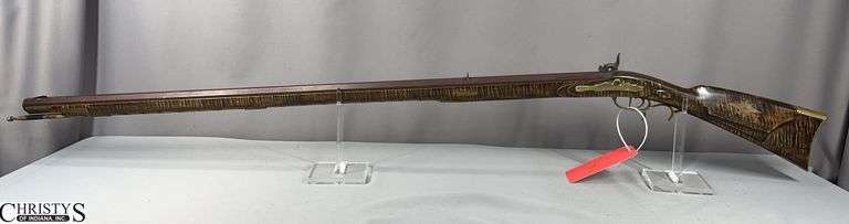 Kentucky Long Rifle- Percussion, Missing Patch Box Lid, Approx. 57" Total Length.  There is a crack.  See Photos.  No Paperwork Necessary image