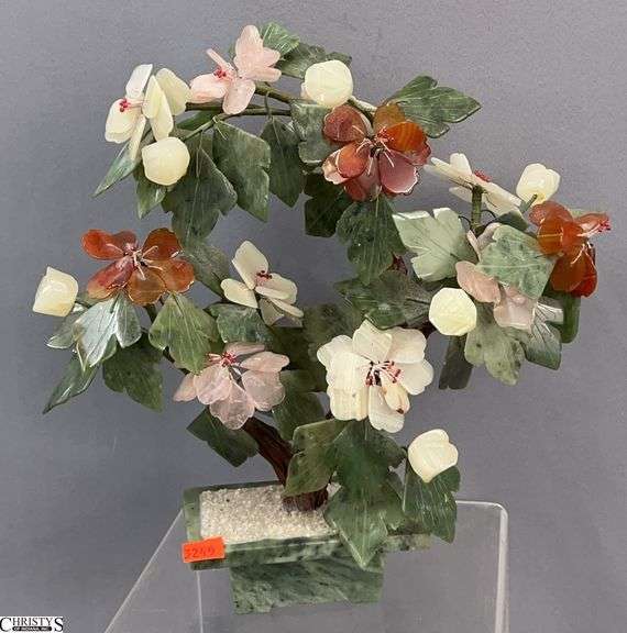 Carved Stone Asian Influence Floral Tree - 11" x 12" image