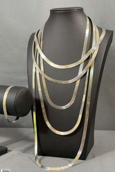 6 Sterling Silver Herringbone Necklaces and Bracelet - image