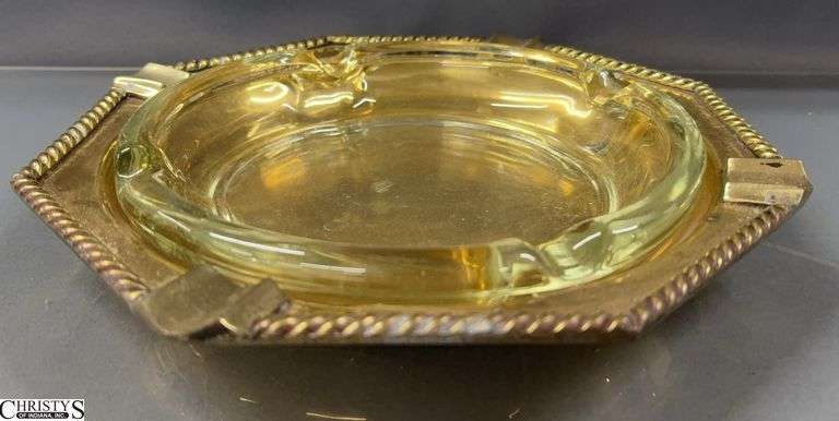 Brass & Glass Cigar Ashtray - 10" D image
