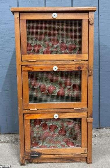 Wire Front & Wood 3 Bin Potato and Onion Storage - 17.5 x 10.5" x 35" - some wear image