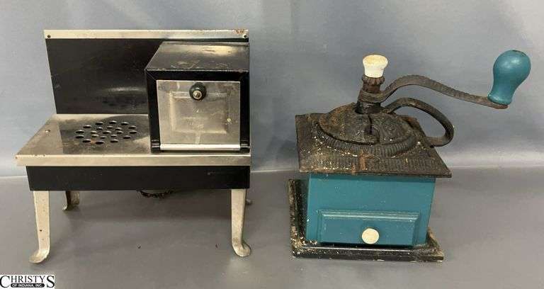 Coffee Grinder and Toy Miniature Electric Stove - 8" x 4" x 8" of stove image