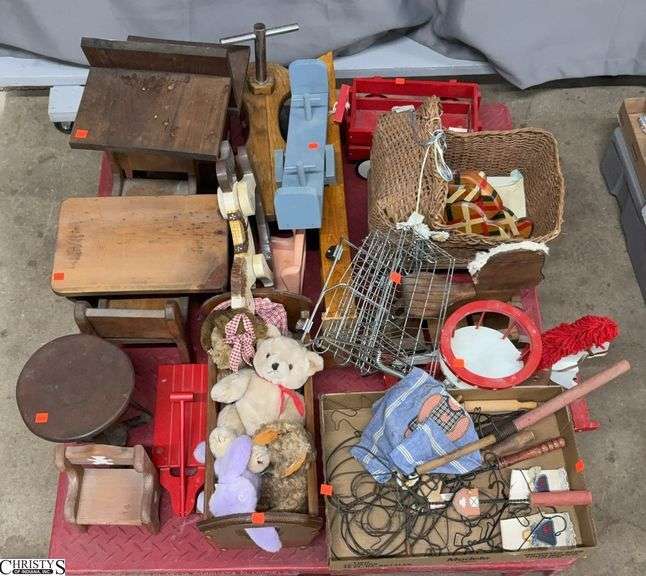 Skid of Doll Furniture, Accessories, Rug Beaters, Misc - 18" x 19" approx of largest - SKID NOT INCLUDED image