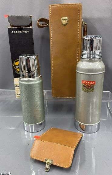 2 Vintage Stanley Thermos w/ Carrier - Both appear unused - 13" approx of tallest image
