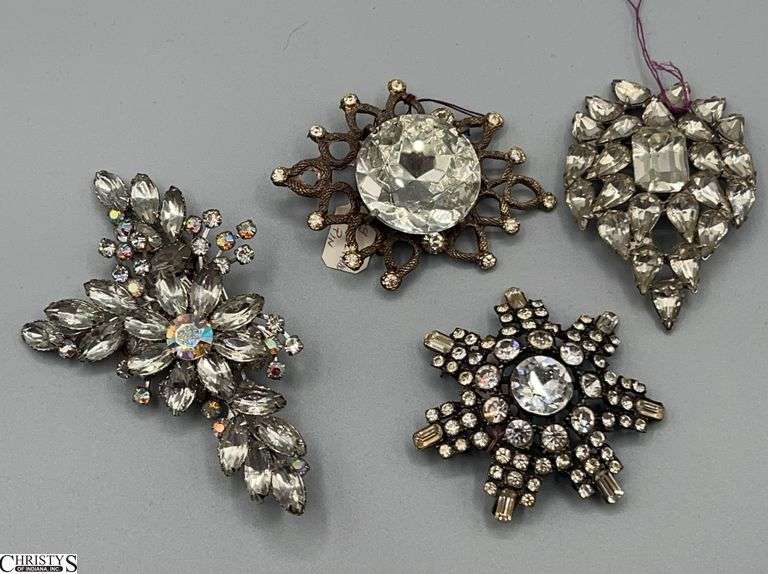 4 Vintage Rhinestone Brooches image