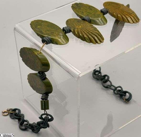 Bakelite Necklace Each Piece Measures 2" Tall. Plastic Holding Together is Brittle and Breaking image