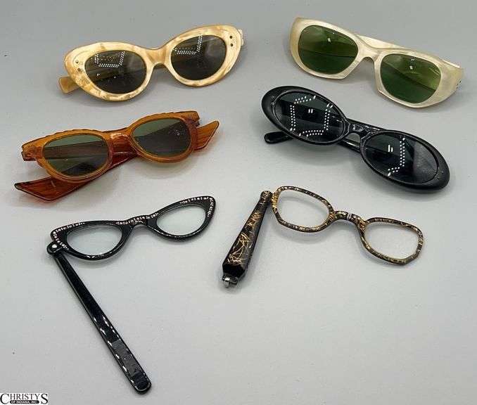 Vintage Cat Eye Opera Glasses, Lucite Sun Glasses, Some Wear image