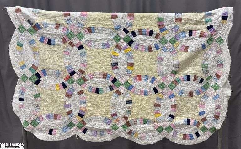 Wedding Ring Handmade Quilt - 66" x 76" - some wear image