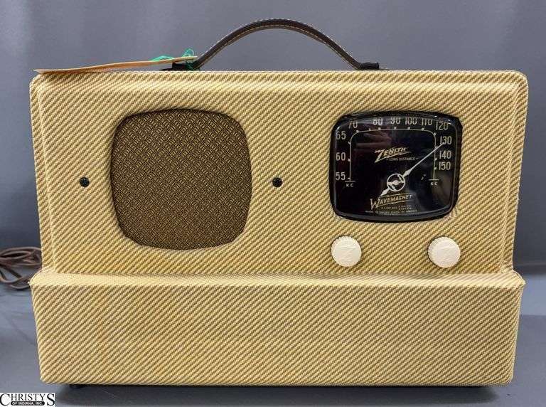 1941 Zenith Portable Radio Cloth Covered - 15" x 7" x 10" image