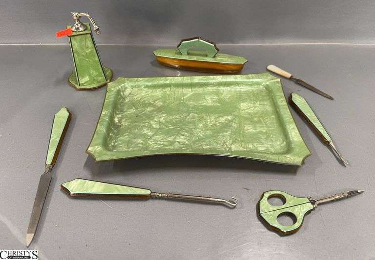 7pcs Celluloid Art Deco Vanity Set - 10" of tray image