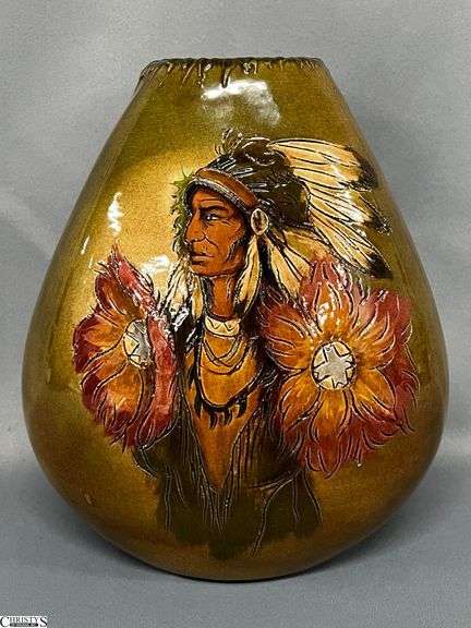 Wihoa's Art Pottery Rick Wisecarver Native American Chief Vase - 9" image