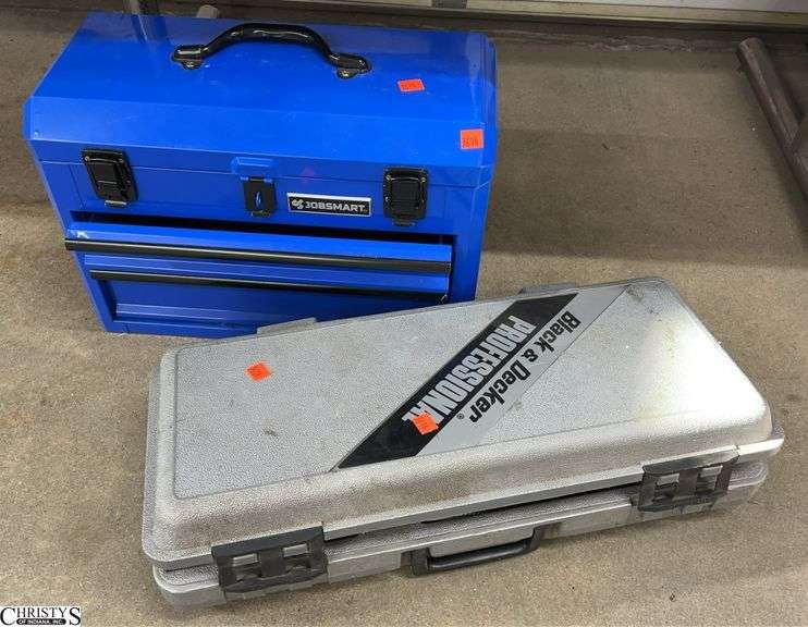 Blue Jobsmart Small Tool Box, Black and Decker Recip Saw, Used image