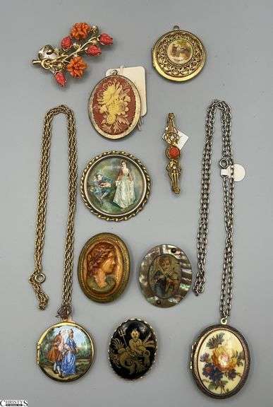 Costume Pins, Brooches, Hand Painted, Coral image