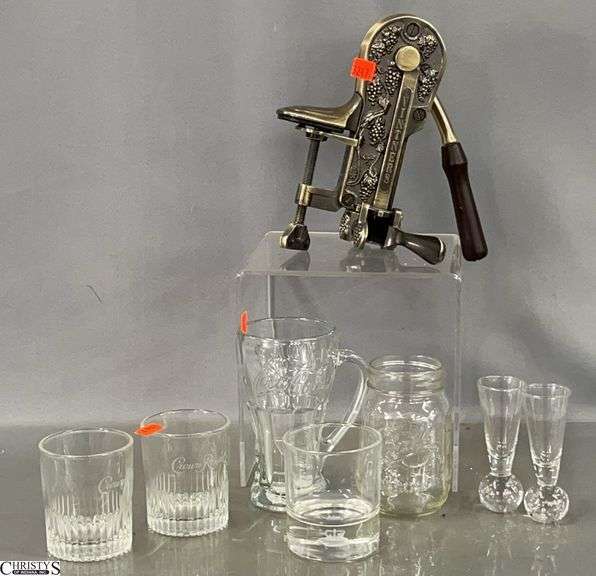 Vintners Counter Clamp Wine Bottle Opener and Various Glasses - 10" of opener image