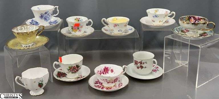 9 Sets of Tea Cups and Saucers, plus 1 Noel Cup Only image