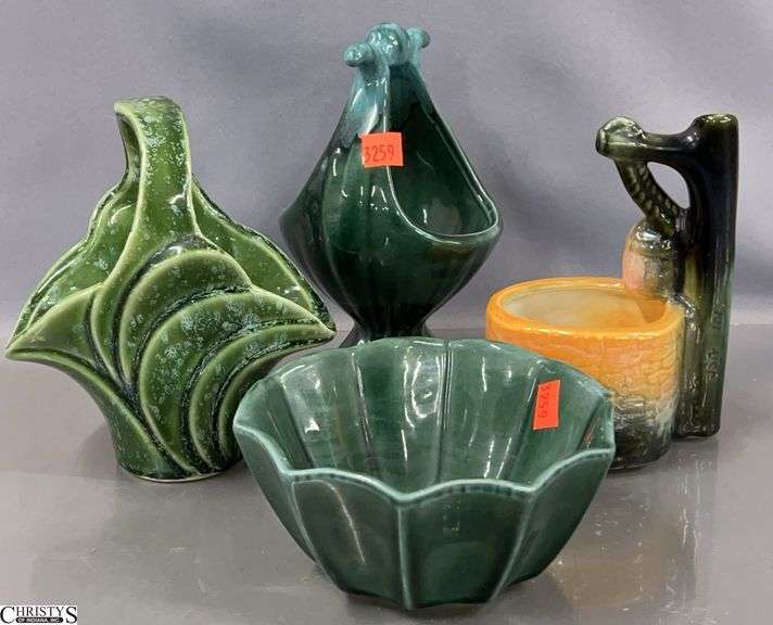 4 Vintage Pottery Planters - Hull, Imperial, and Others - 8" of tallest image