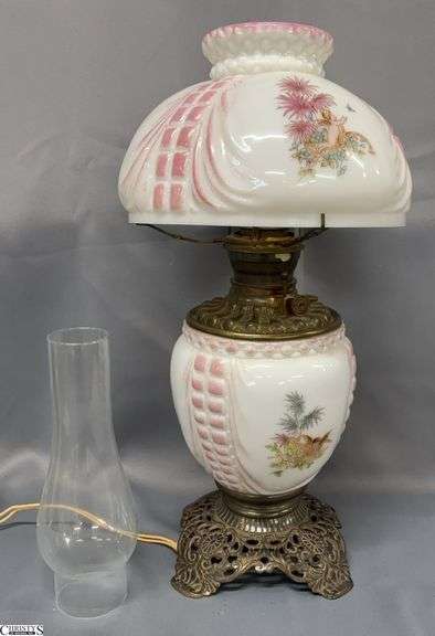 Cherub Motif Printed Glass Parlor Table Lamp - 23" T - some wear to cord image