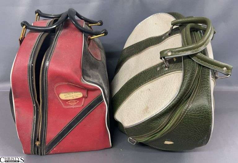 2 Vintage Bowling Balls, Shoes, Bags - 7" of largest - some wear image