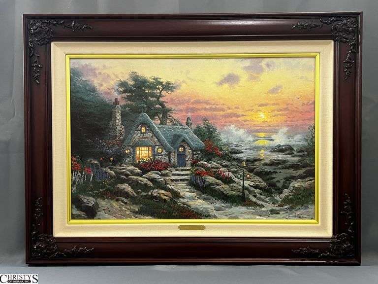 "Cottage By The Sea" Signed Thomas Kinkade ? of 980 Giclee on Canvas - 35" x 26" of frame image