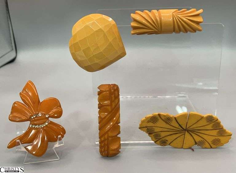 5pcs Vintage Bakelite Pins and Buckle 3.75" image