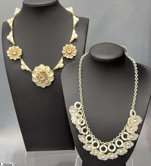 2 Celluloid Floral Necklaces Longest Overall 16" image