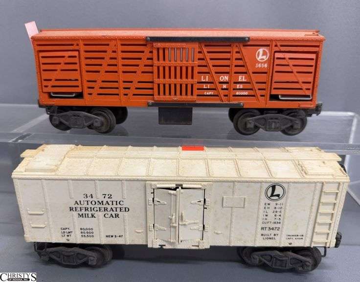 2 Lionel Model Train Milk Car and Stock Car - 8" of each image